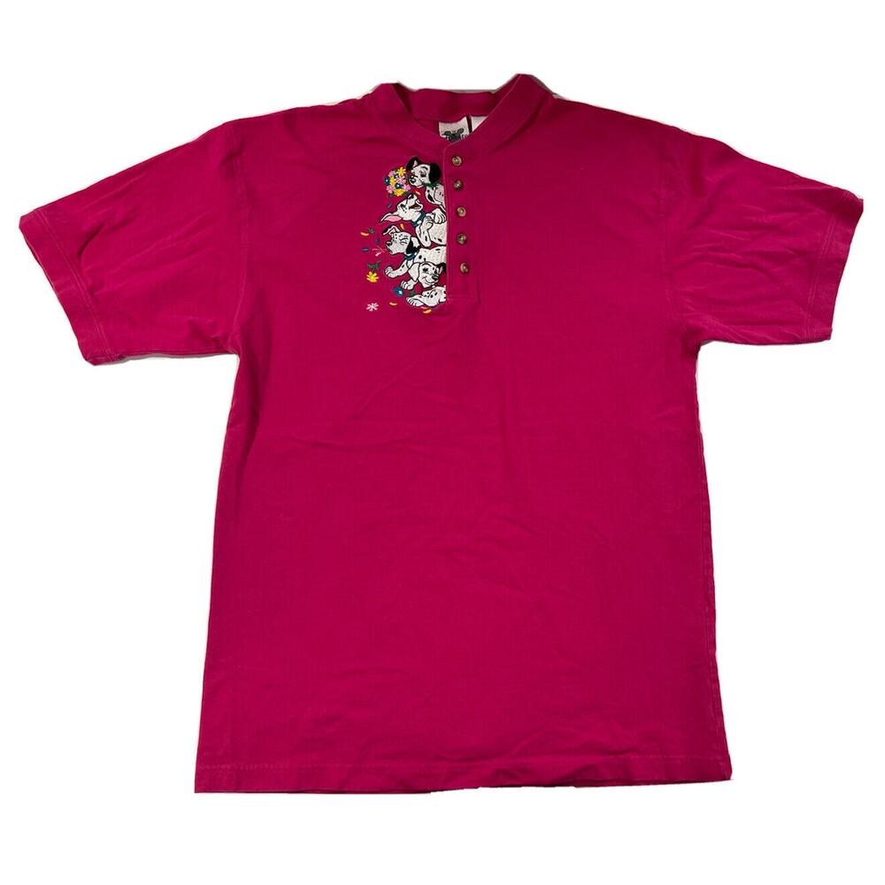 Vintage Disney Catalog 101 Dalmatians Henley Button Shirt Pink Sz Large